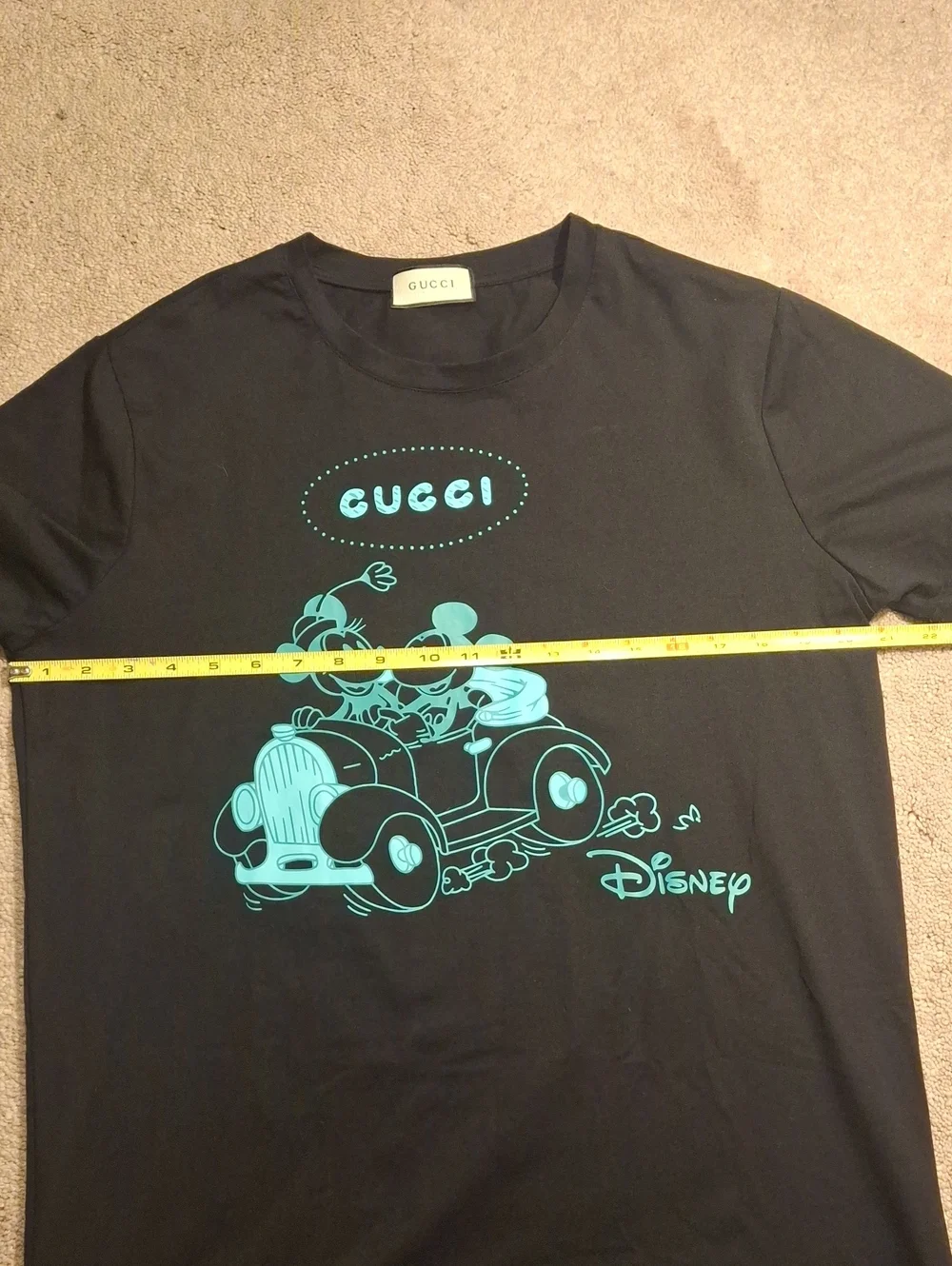 Gucci Black Tee with Teal Logo Graphic